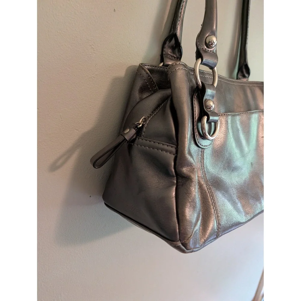 Vintage Y2K Giani Bernini Metallic Pewter Leather Shoulder Bag Silver Hardware